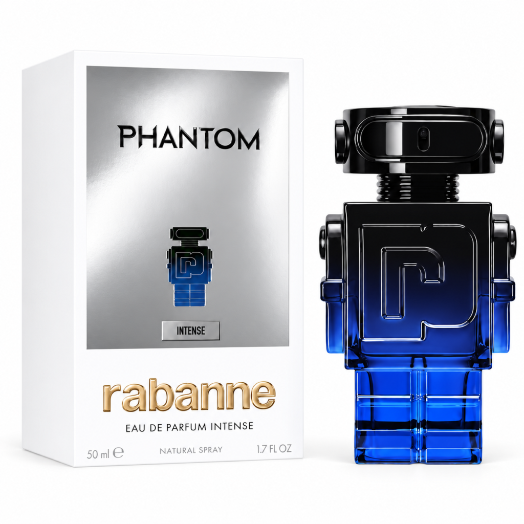 Paco Rabanne Phantom Intense Eau de Parfum 50ml bottle beside its box